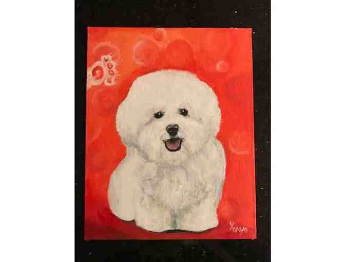 Bichon on red painting