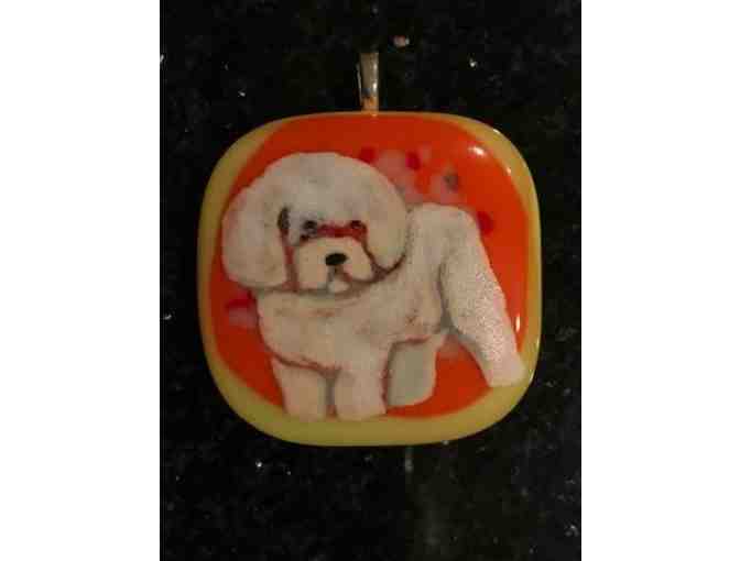 Handpainted glass Bichon pendant
