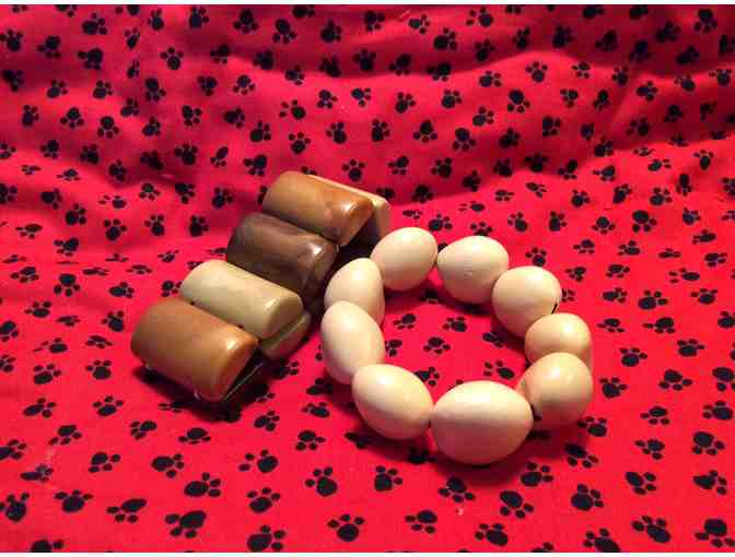 2 Ladies Stretchy Wooden & Shell Bracelets