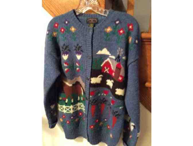 Ladys Whimsical Barnyard Cardigan sweater