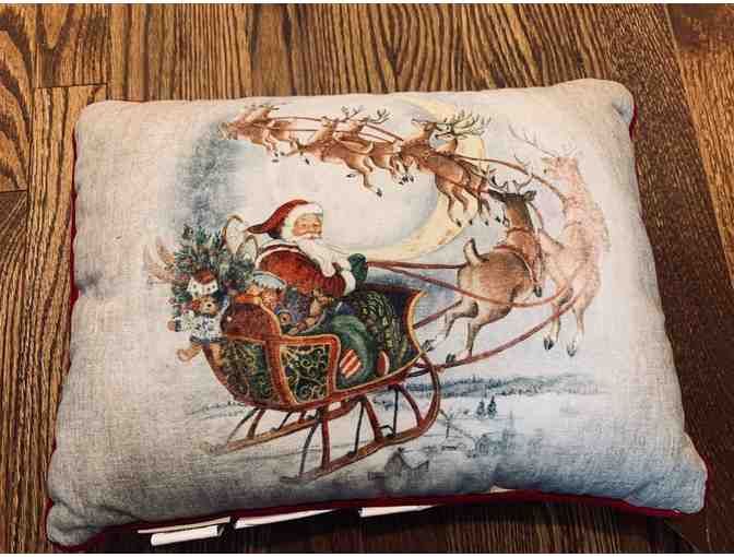 Two Santa Reindeer themed throw pillows