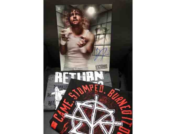 Dean Ambrose Autographed Poster & WWE Superstar T-shirt 2 Pack