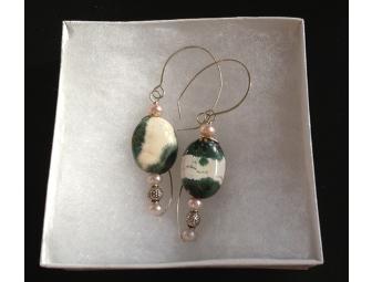 Ocean Jasper, Pearl, and Sterling Silver Necklace and Earrings