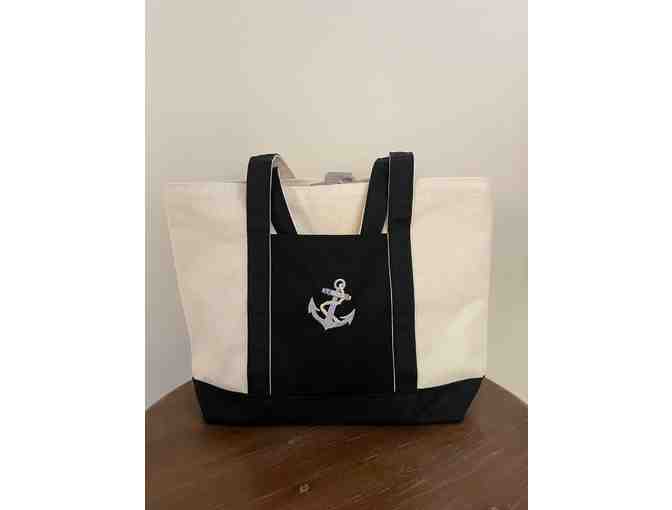 Serious Stitching - Lined Canvas Tote with Black Anchor