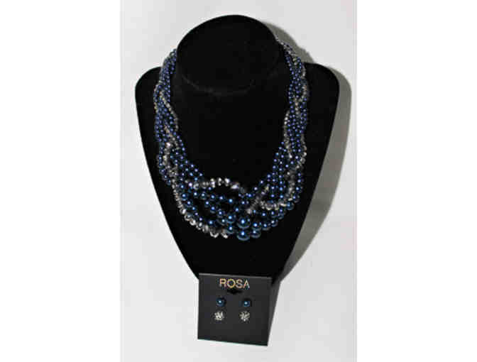 Blue & Silver Beaded Necklace & Earrings Set