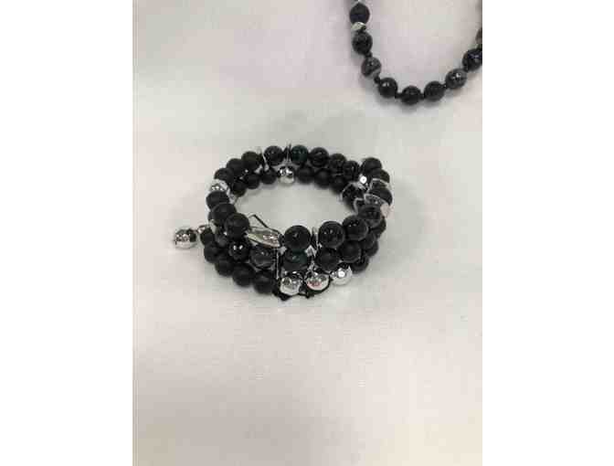 Rosa Black and Silver Beaded Necklace and Bracelet