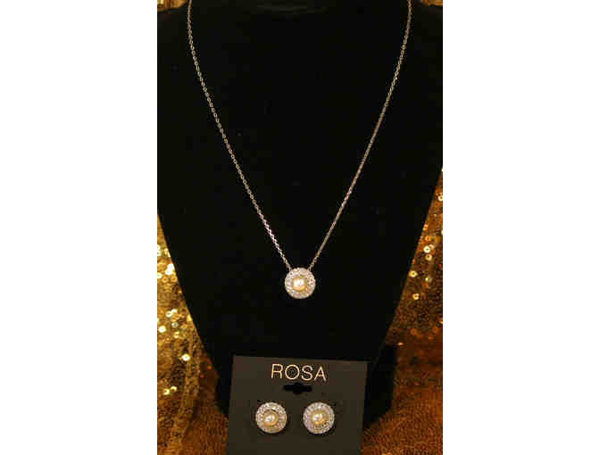 Cubic Zirconia Pearl Necklace & Earrings Set