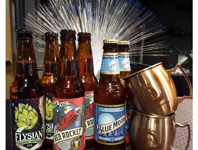 Space Themed Beer Basket with Two Yuri's Night Barrel Mugs and SpaceX Rocket