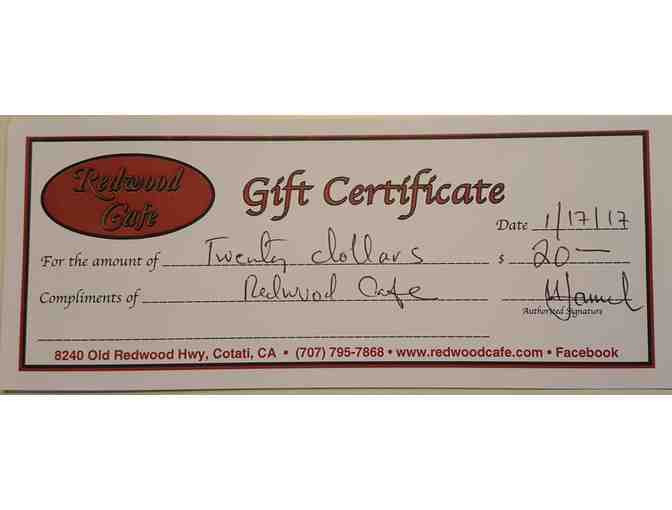 Gift Certificate for Redwood Cafe