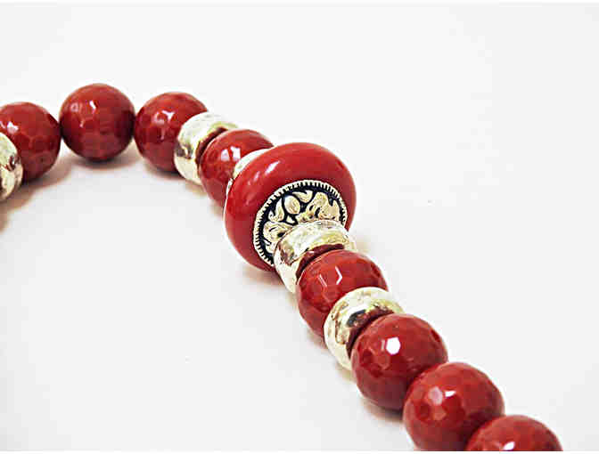 Red Faceted Glass Beads with Silver