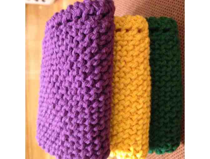 Hand Knit dish cloths--Mardi Gras colors