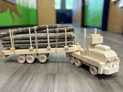 Handmade Wood Toys: Flatbed Truck with Log Trailer