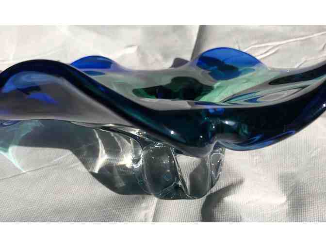 Handblown blue glass platter