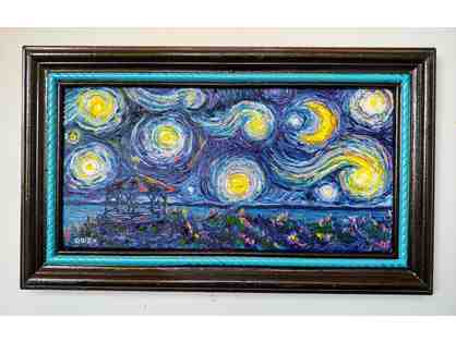 "Starry Star 2020", Original Ron Quinn, Oil on Canvas, Framed 15 x 25"