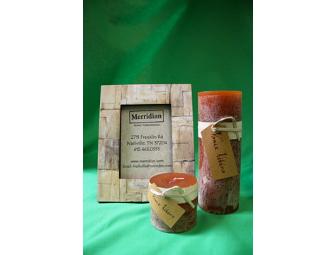 Green Planter, Wooden Plate, 2 Vance Kitira Candles and 5x7 Frame from Merridian Home Furnishings