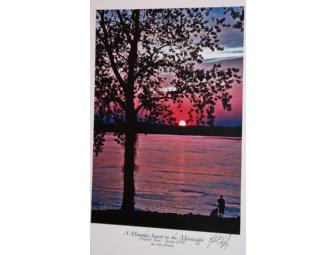 Framed photograph, 'Sunset on the Mississippi-Harbor Town', by Mike Justice