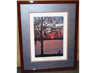 Framed photograph, 'Sunset on the Mississippi-Harbor Town', by Mike Justice