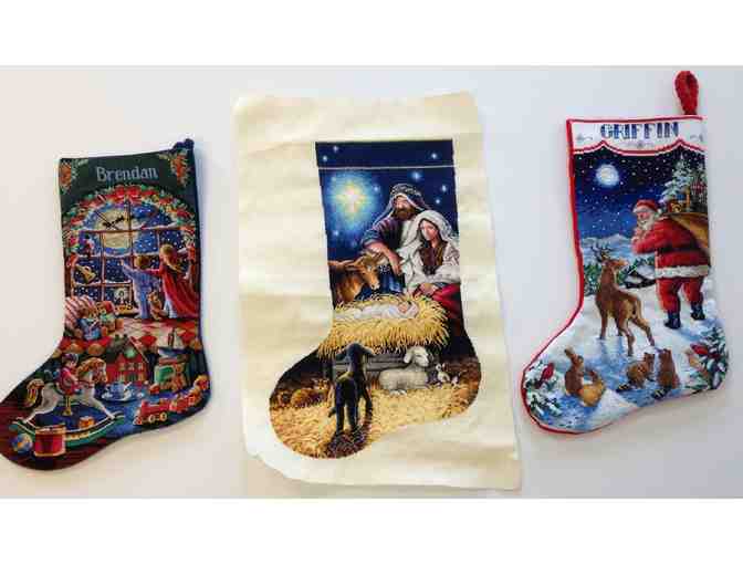Personalized Cross stitched Nativity Christmas stocking