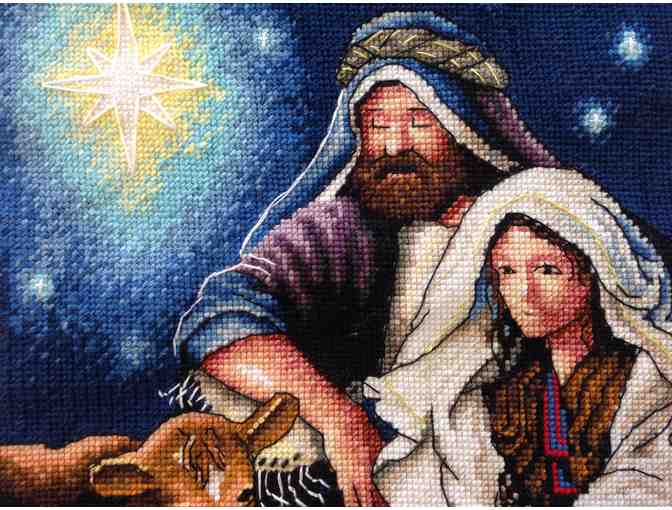 Personalized Cross stitched Nativity Christmas stocking