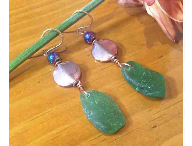 Copper, Hematite & Green Sea Glass earrings