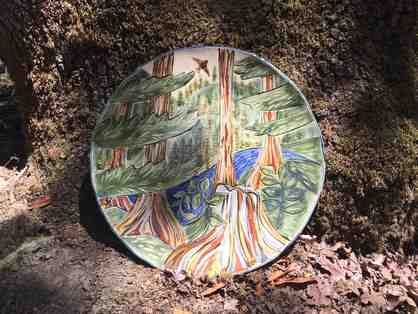 Large 20 inch platter with redwood theme by Thor Thoreson