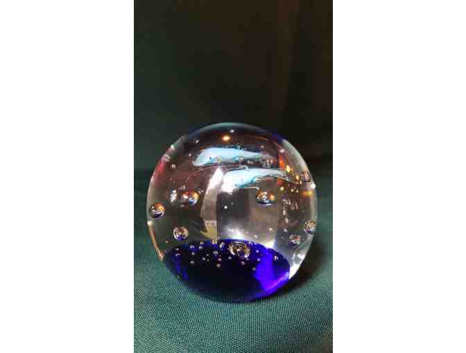 Glass Dolphin Scene Paper Weight