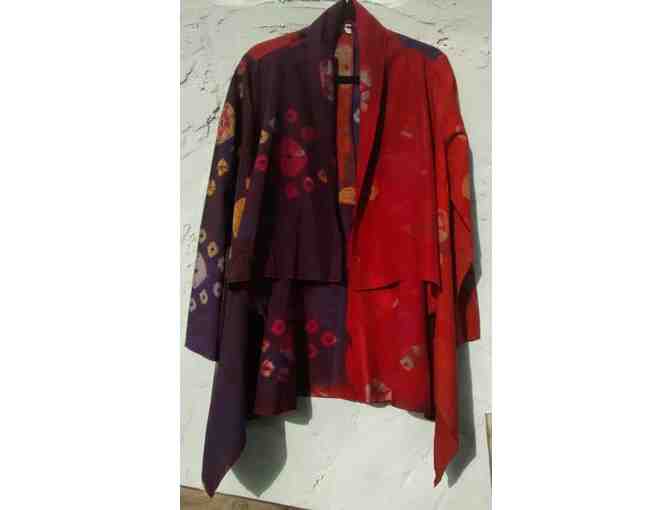 Purple & Burgundy Tie Dye Silk Swing Jacket by Jane Farcus