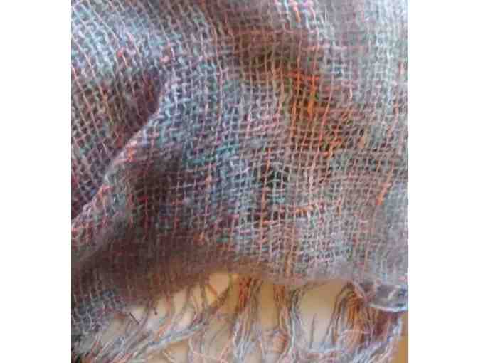 Abundant, Soft  hand-loomed shawl / scarf in Ocean Sunset colors