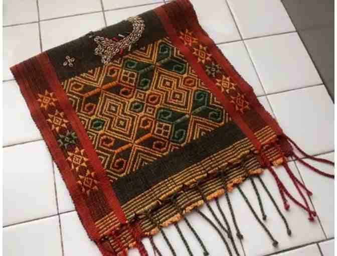Charming Hand-woven  dresser scarf or table runner w/ dragon motif