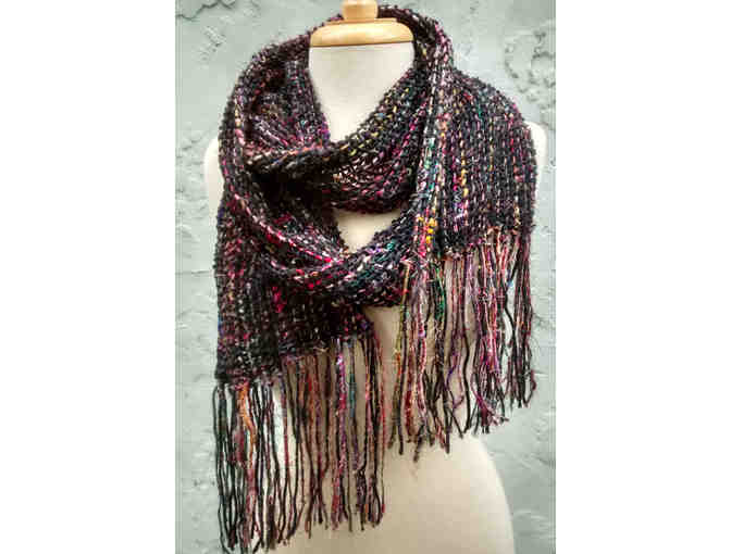 Exuberant Hand-loomed scarf - black & multi-colored - 8 feet long