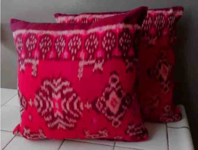 Pair of Balinese Ikat Woven Pillow Shams - Pinkish Red
