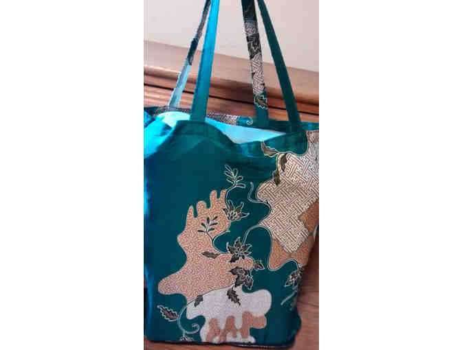 Two Fold-Away Ethnic Tote Bags in zippered pouches