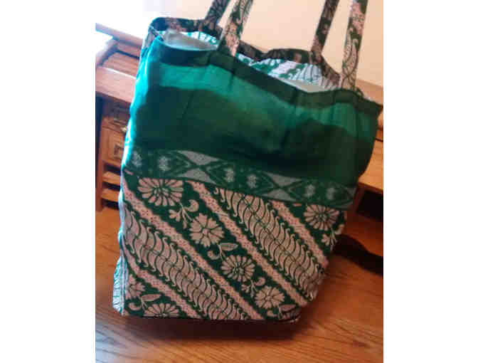 Two Fold-Away Ethnic Tote Bags in zippered pouches