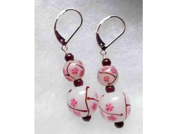 Hand-painted Cherry Blossom motif glass dangle Earrings