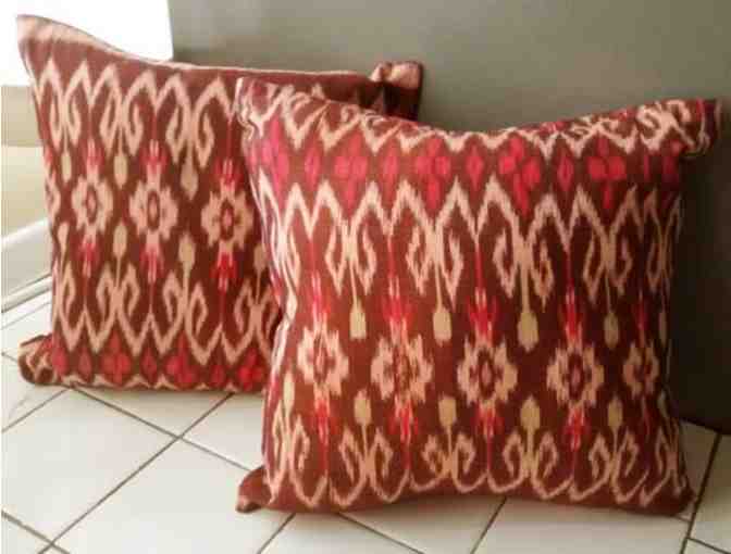 Pair of Balinese Ikat Woven Pillow Shams -Rusty Brown