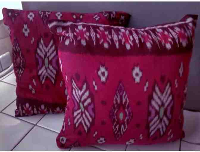 Pair of Balinese Ikat Woven Pillow Shams -Burgundy