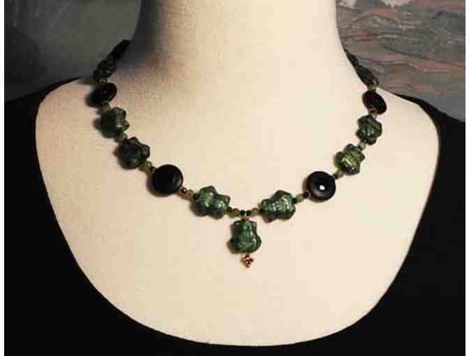 Green Czech Glass Frog Necklace & Earring Set