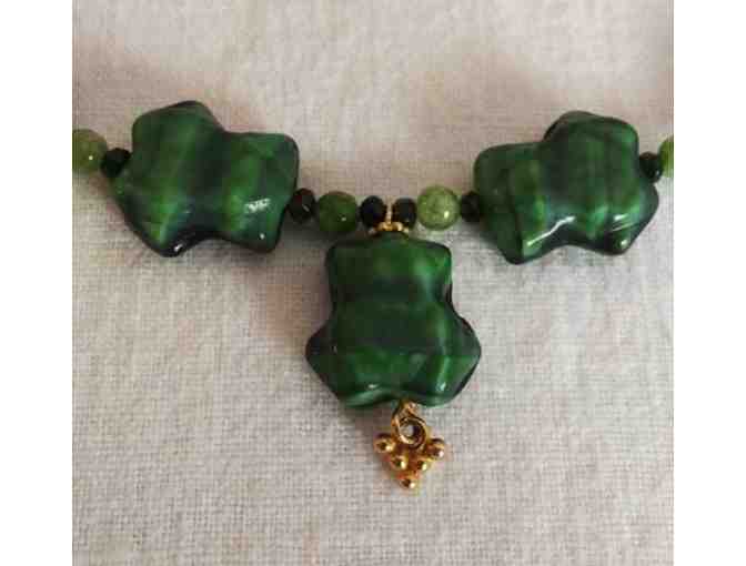 Green Czech Glass Frog Necklace & Earring Set