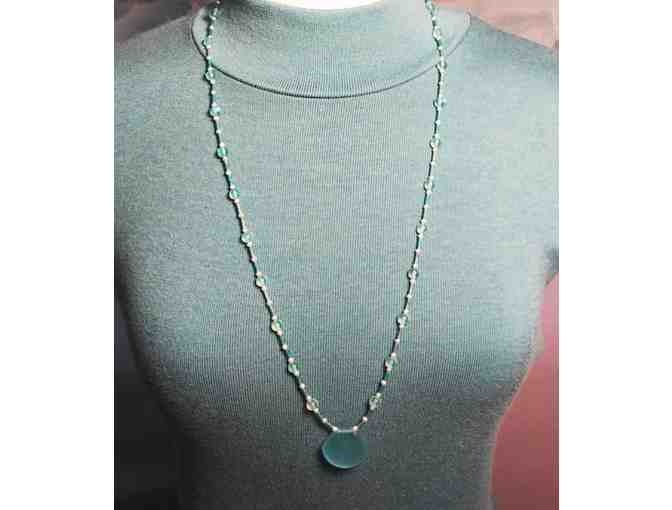 Ocean Blue Sea Glass Pendant Necklace & Earring Set