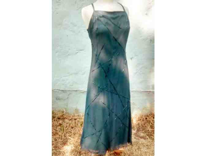 Grey Silk Chiffon dress with sequined detail -5/6