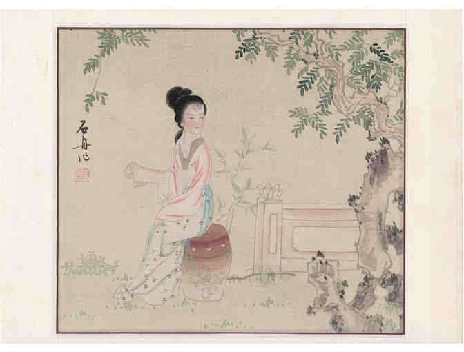 Hand Painted Linen Chinese Paintings (Two Paintings)
