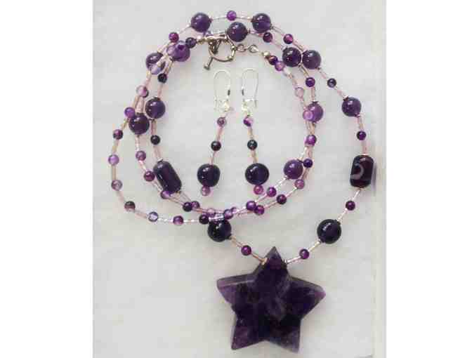 Amethyst Star Pendant Necklace and Earring Set