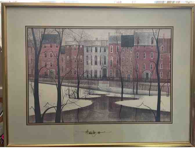 Art: P. Buckley Moss framed and matted print: Street by the Park II