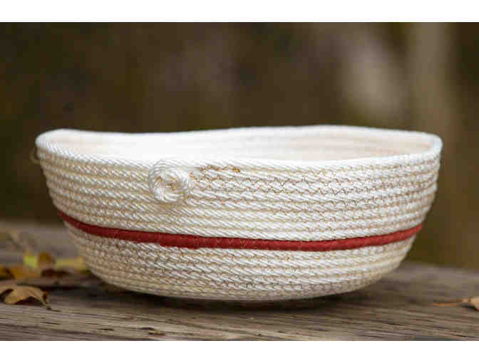 White with Red Stripe and Creamy Yellow handmade baskets, by Artist Kathi Moore