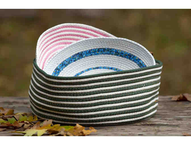 Pink, Blue and Green Swirl handmade Baskets, by Artist Kathi Moore