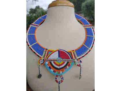 Handcrafted beaded Masai necklace with matching earrings