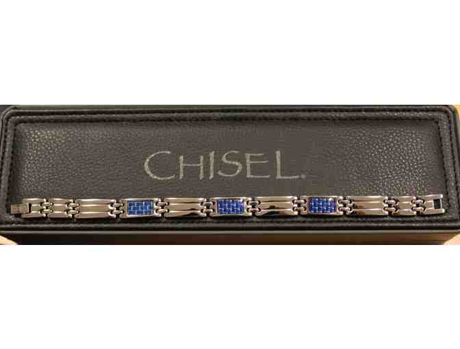 Stainless Steel Blue Carbon Fiber Men's Bracelet by Chisel