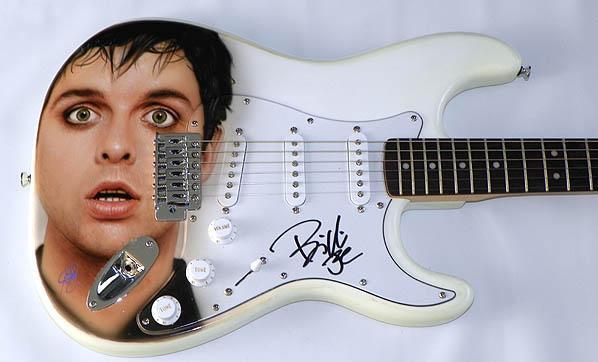 Green Day Billie Joe Armstrong Signed Amazing Airbrushed Guitar.