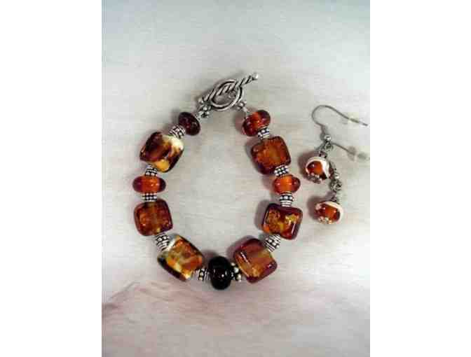 Amber Sparkle Bracelet & Matching Earrings Artisan Jewelry Set - Photo 1