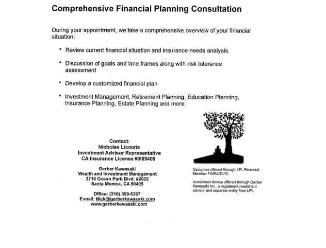Financial Planning Consultation: 2 hr.-session with an independent wealth & mngmt. firm